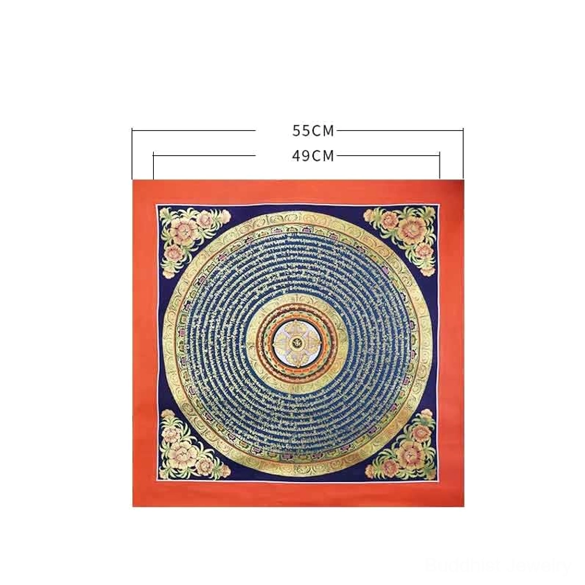 Sacred Buddhist thangka scroll with layered mandala mandala design and vibrant spiritual colors – premium handcrafted meditation artwork