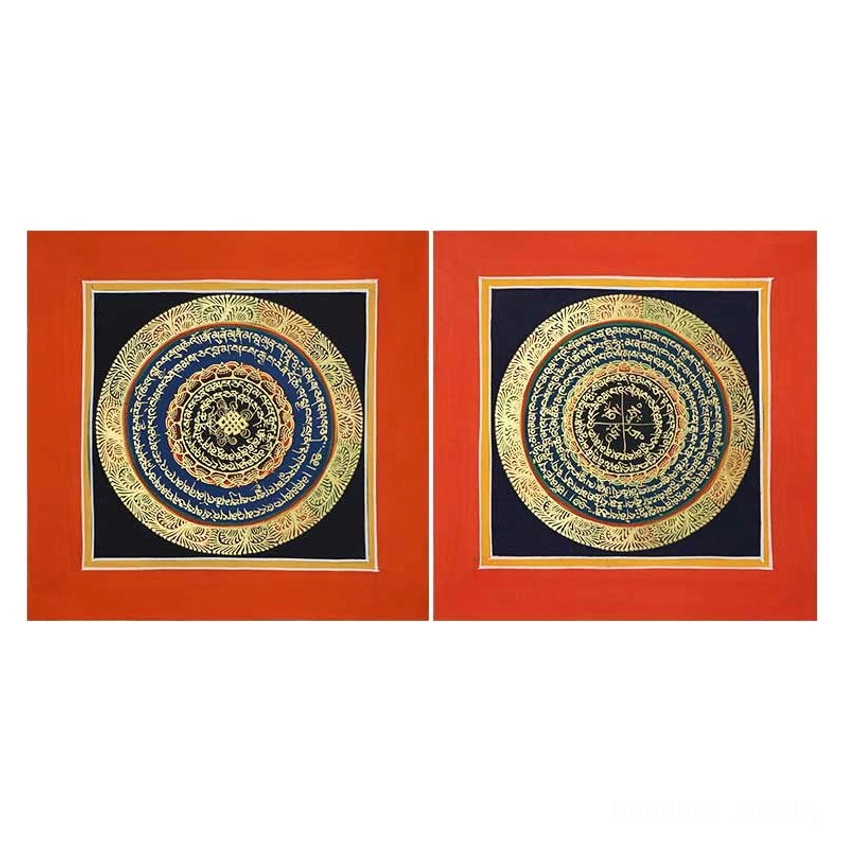 Sacred Buddhist thangka scroll with mandala composition and vibrant color palette – spiritual meditation and home altar artwork