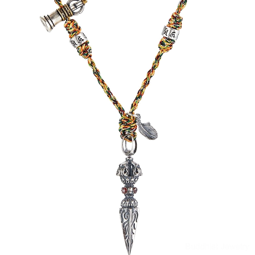 Sacred Dorje Vajra Buddhist Necklace in 925 Sterling Silver with Protective and Healing Properties, Artisan Crafted