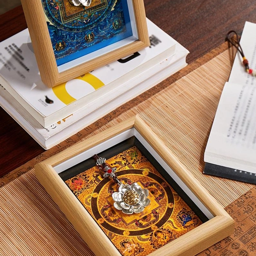 Sacred lotus thangka photo frame handmade Buddhist art for meditation mindfulness and spiritual home décor