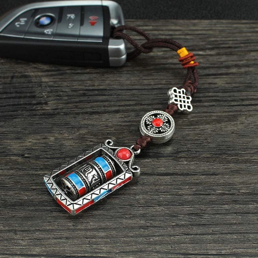 Sacred mantra prayer wheel keychain for meditation and mindfulness spiritual practice