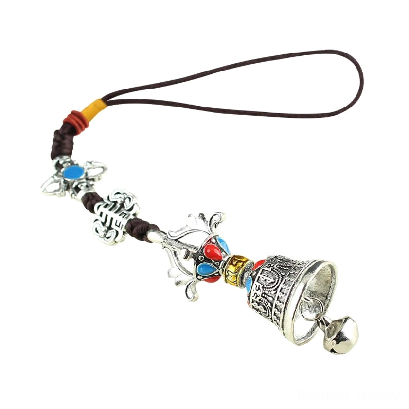 Sacred Buddhist car hanging decoration with Om Mani Padme Hum mantra and protective Vajra symbol