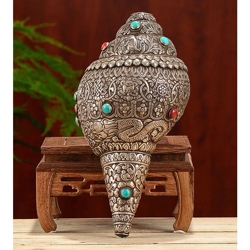 Sacred Shankha conch shell handcrafted Buddhist symbol for prosperity and spiritual awakening
