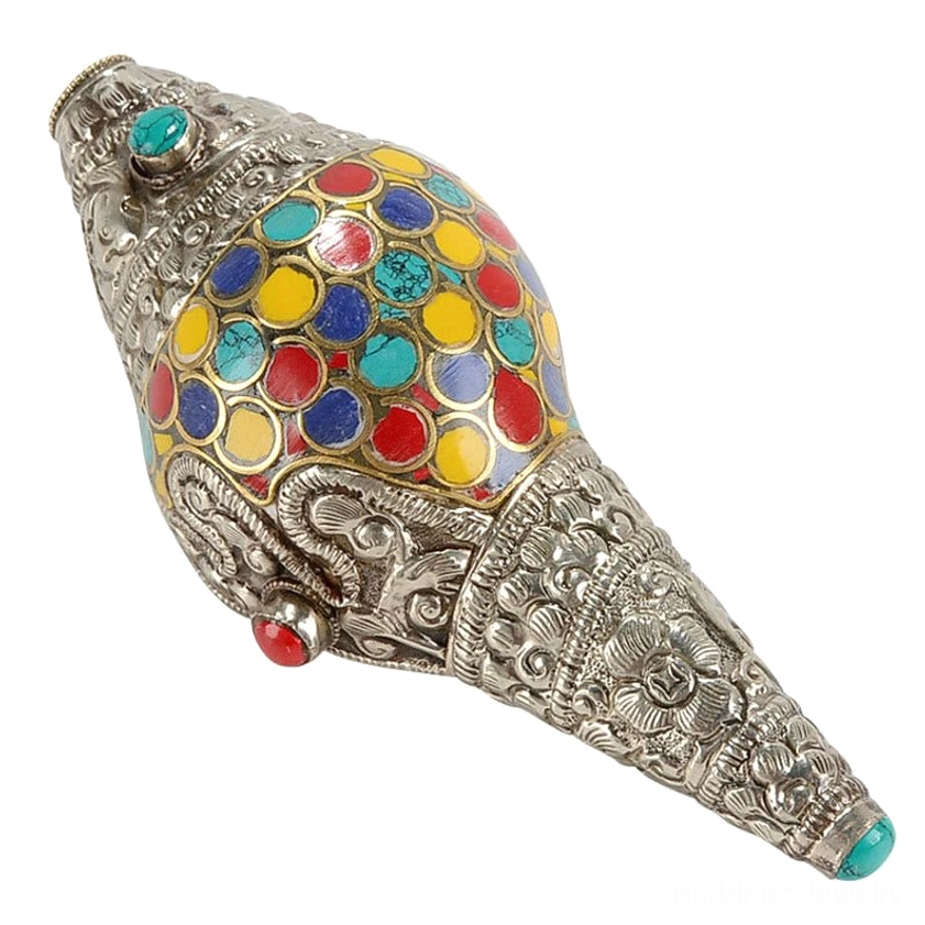 Handcrafted sacred shankha ornament displaying prosperity and protection symbolism with authentic enamel work