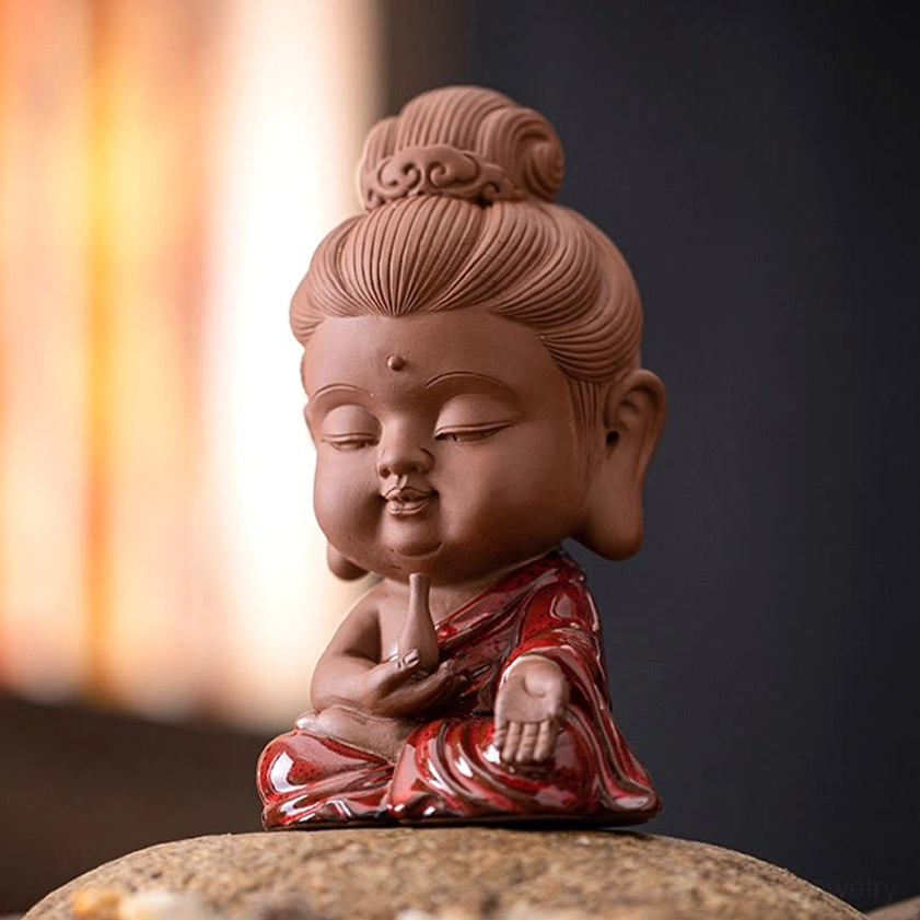 Mini Sakyamuni Buddha ceramic figurine sitting pose meditation symbol for wisdom inner peace and enlightenment handcrafted artisan