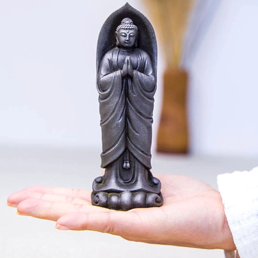 Sakyamuni Buddha Namaste statue side-by-side comparison showing finish variations and statue dimensions clearly