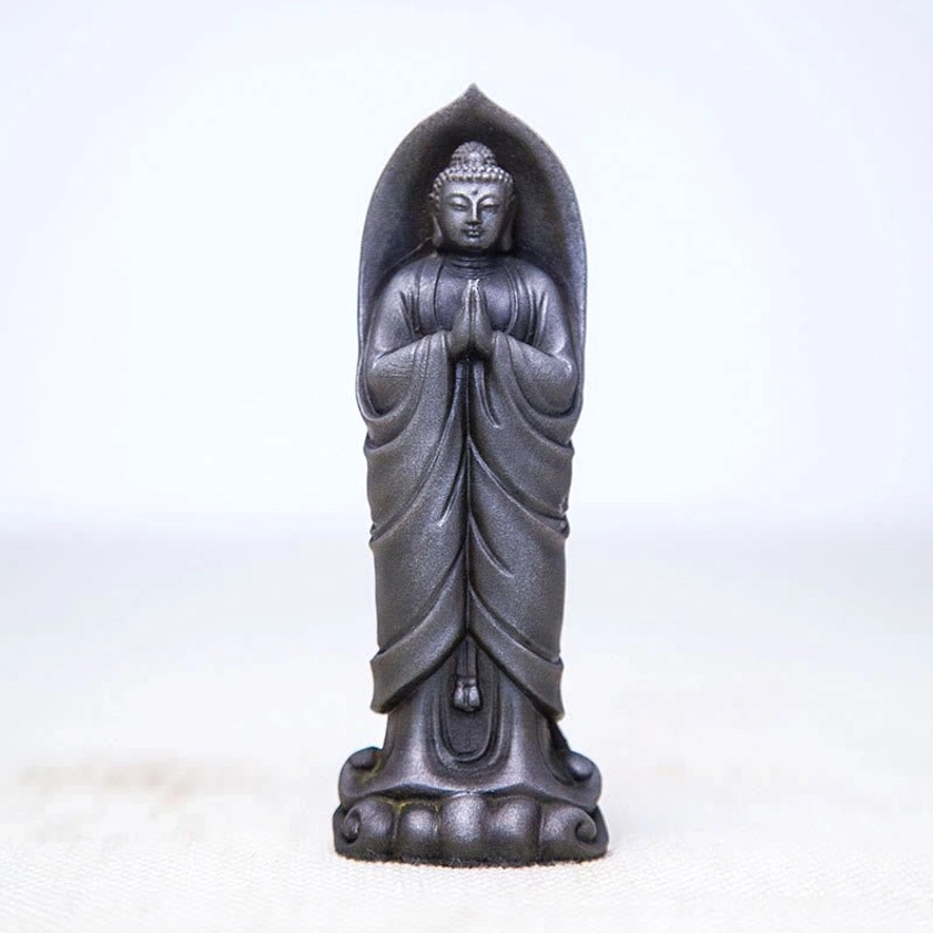 Polished Sakyamuni Buddha Namaste statue with smooth finish, front view showing serene expression and detailed craftsmanship