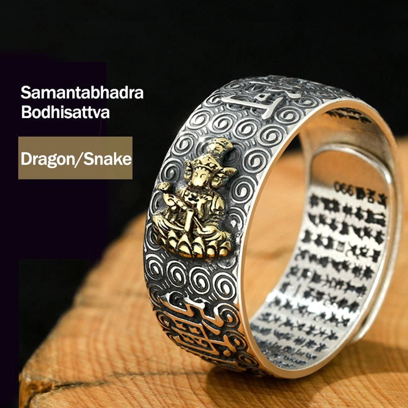 Samantabhadra Bodhisattva Dragon and Snake Natal Buddha adjustable ring for zodiac protection
