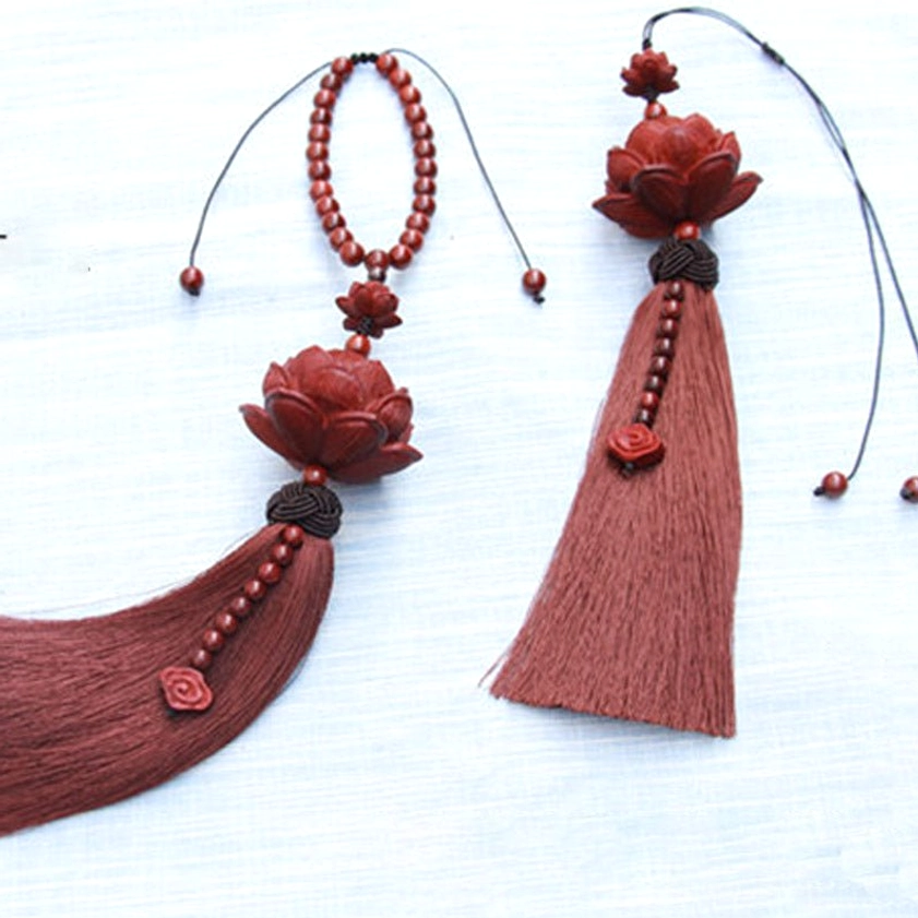Red sandalwood lotus tassel wearable bracelet with adjustable beaded strand for daily spiritual practice