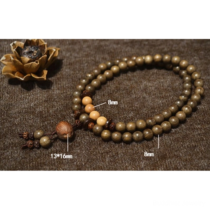 Sandalwood Buddhist mala bracelet triple wrap style, multiple sizes available with protective charm for daily spiritual practice