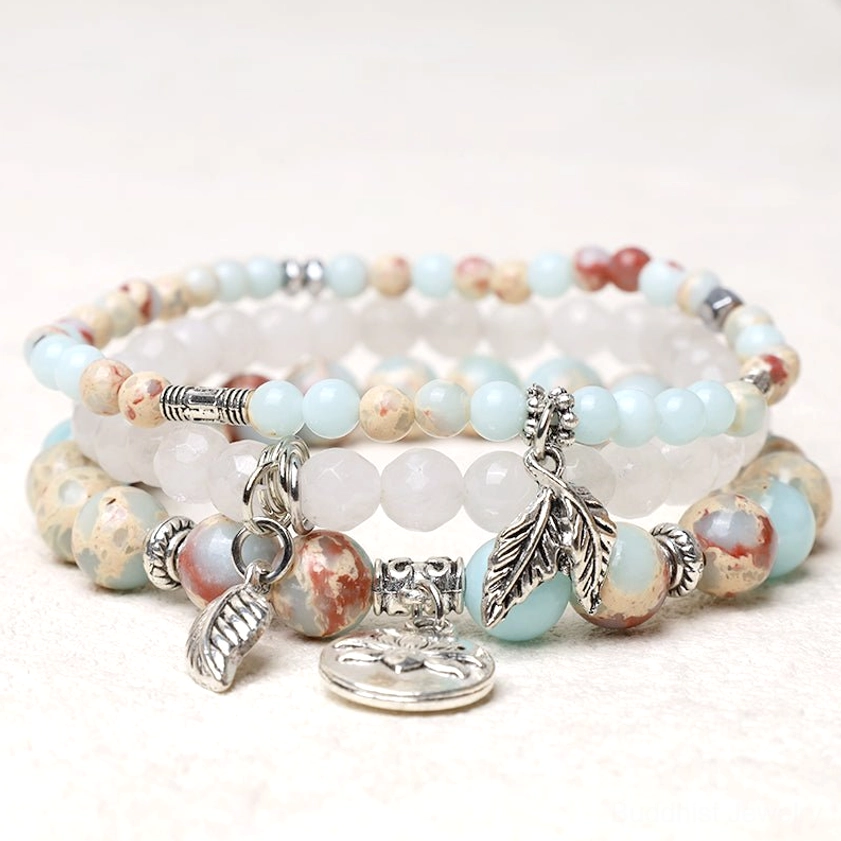 Sea sediment jasper natural healing crystal bracelet with earthy gemstone beads for grounding and purification