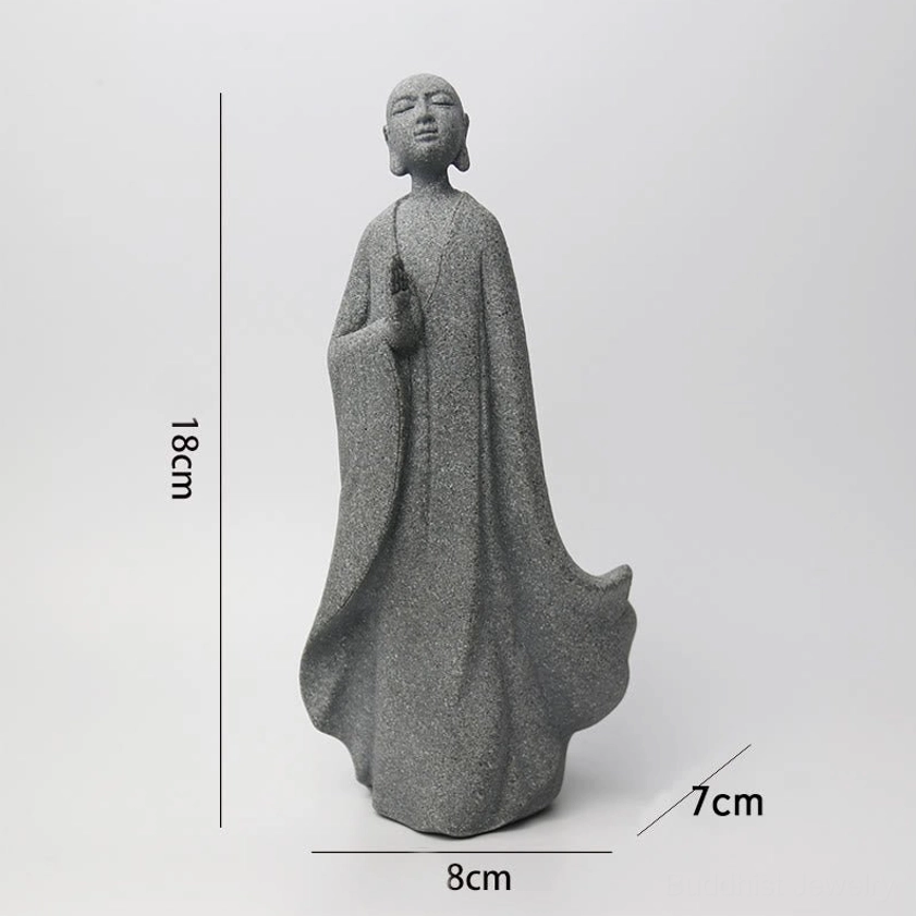 Seated Meditating Buddha Statue Grey Sandstone Hands Folded Zen Decor