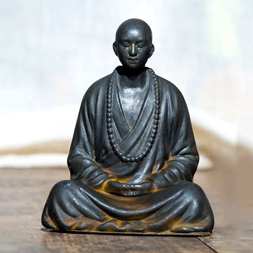 Seated Meditation Monk Statue with Prayer Beads - Handcrafted Lotus Pose Buddhist Spiritual Decoration