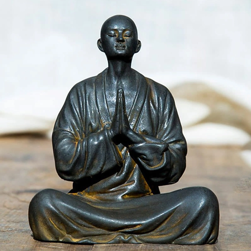 Seated Praying Monk Statue in Lotus Position - Handcrafted Meditation Buddha Statue with Clasped Hands