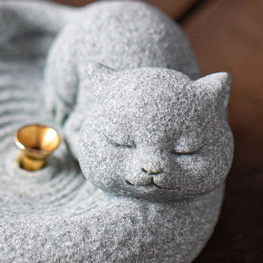 Serene cat incense burner peaceful atmosphere mindfulness practice
