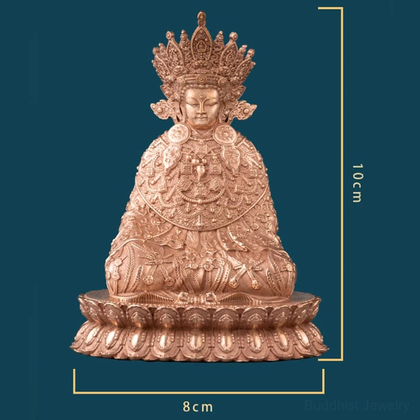 Premium handmade copper Buddha statue detail showing natural patina finish and sacred Buddhist artistic craftsmanship