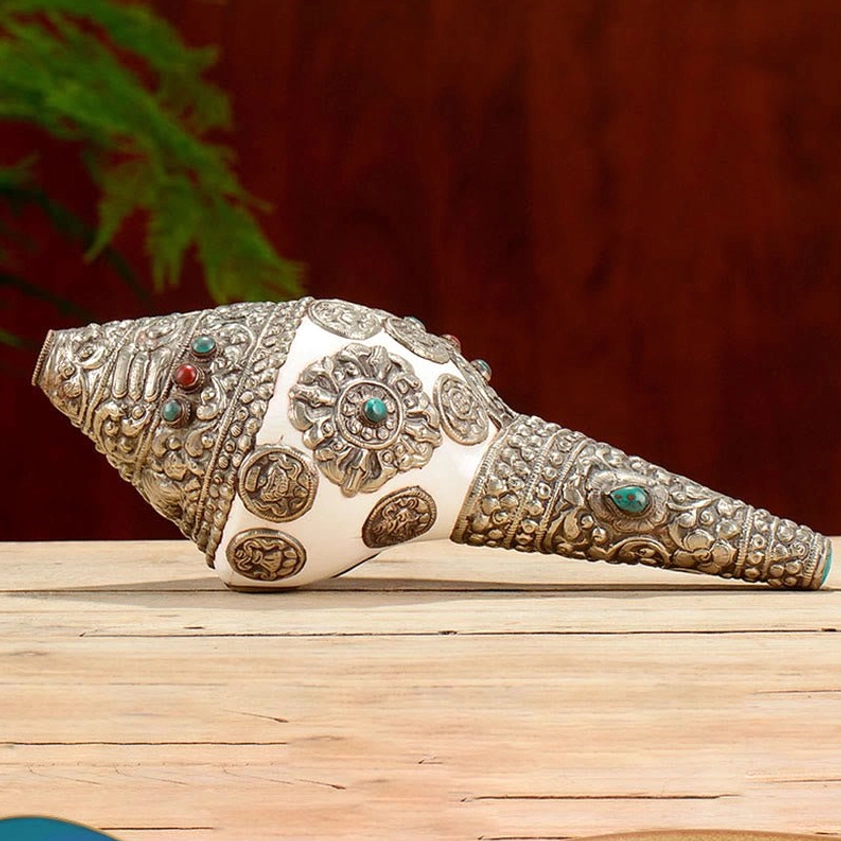 Buddhist sacred shankha conch shell home altar decoration symbolizing prosperity and spiritual purification