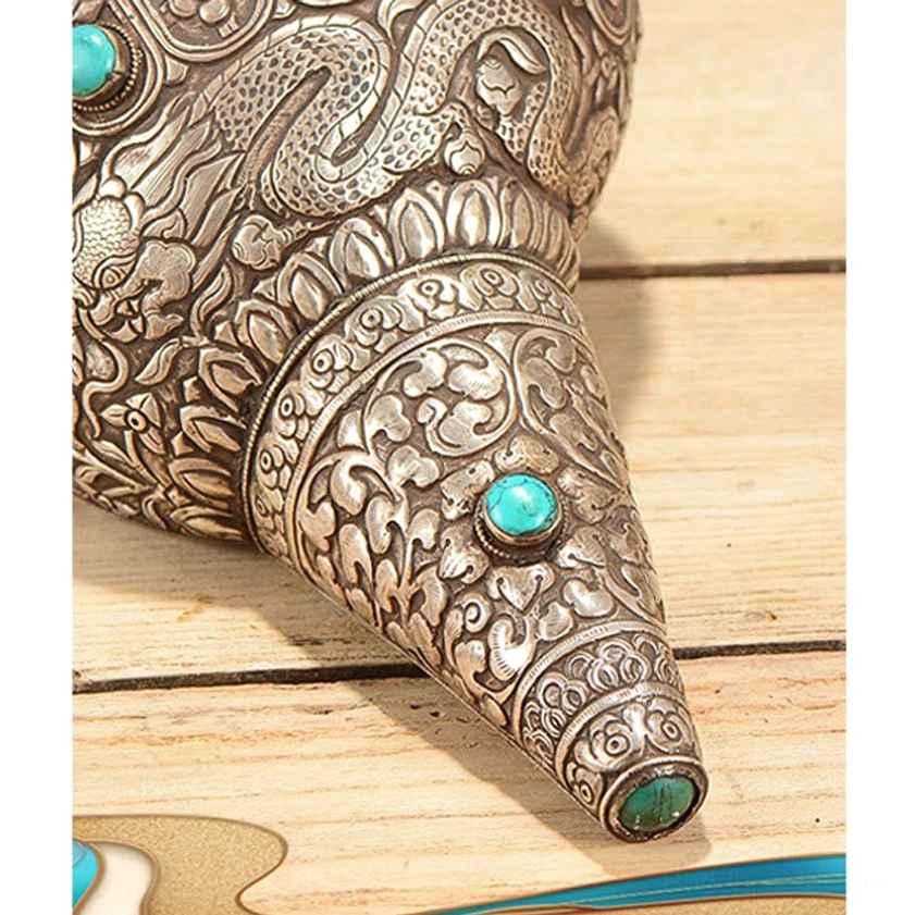 Shankha conch shell spiritual home decoration with Eight Auspicious Symbols for meditation altar