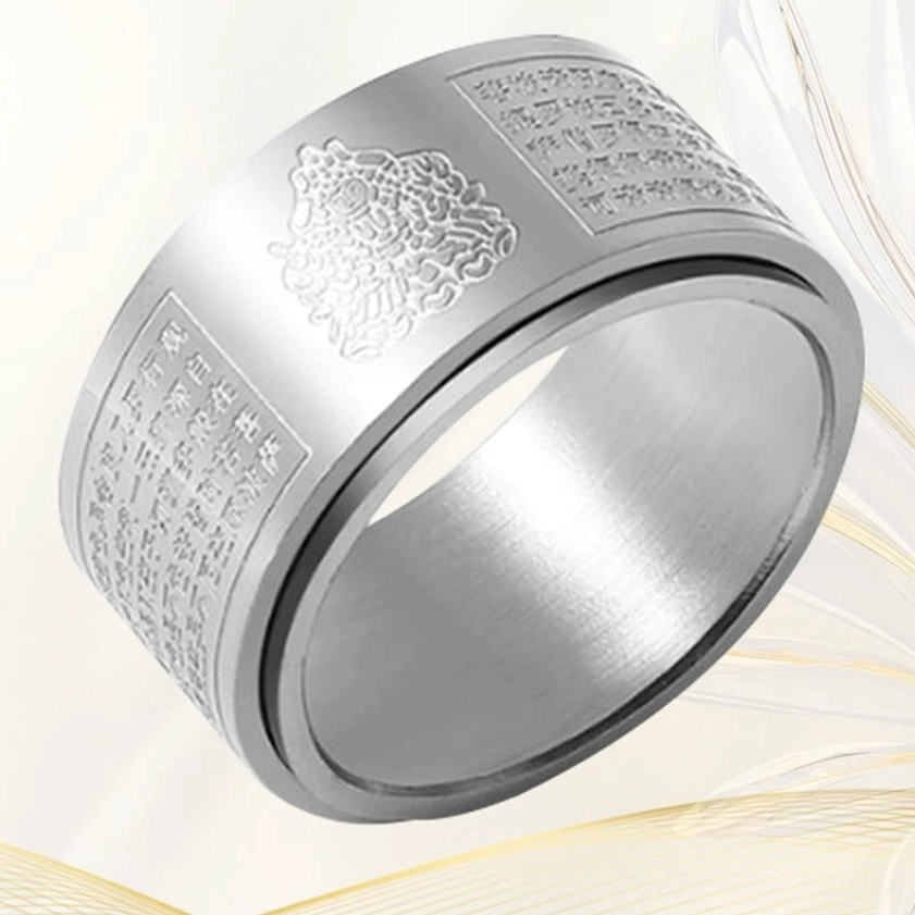 Buddhist heart sutra ring in silver finish with sutra text engraving
