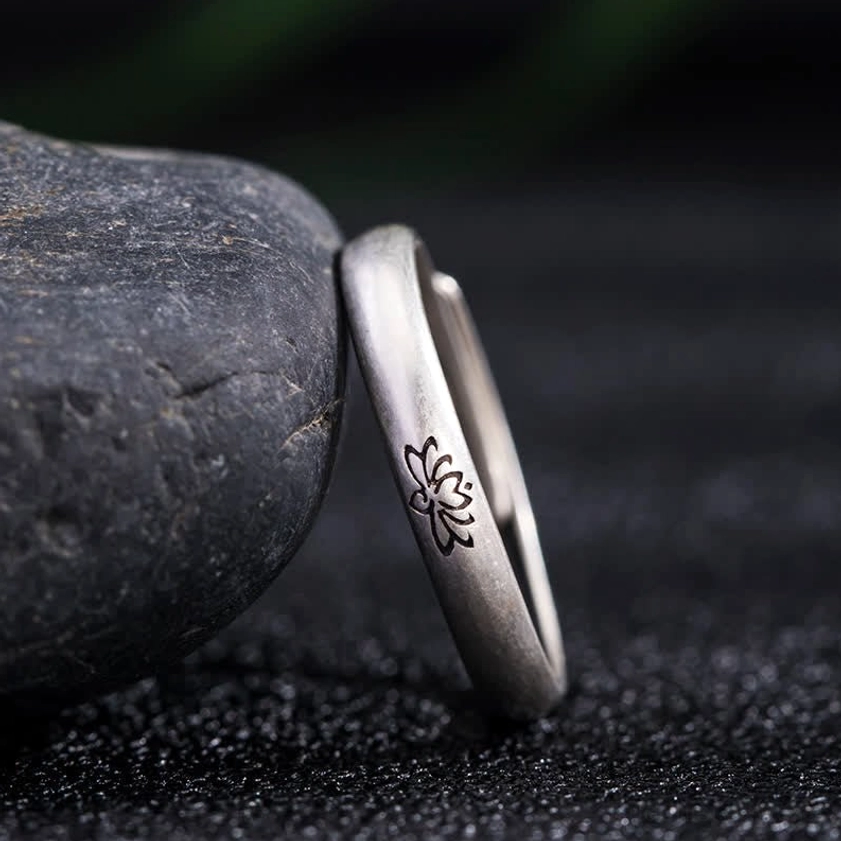 Adjustable Open Band Lotus Ring in Sterling Silver - Oblique Standing View