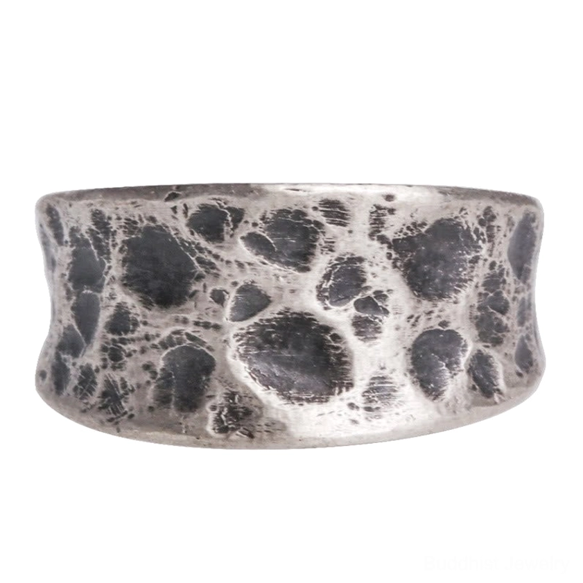 925 sterling silver bump texture ring flat front display showing complete porous cracked surface design