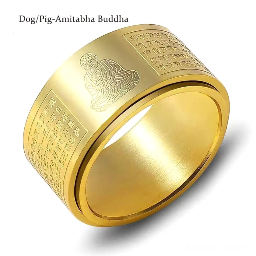 Silver titanium steel rotating buddha ring with smooth finish