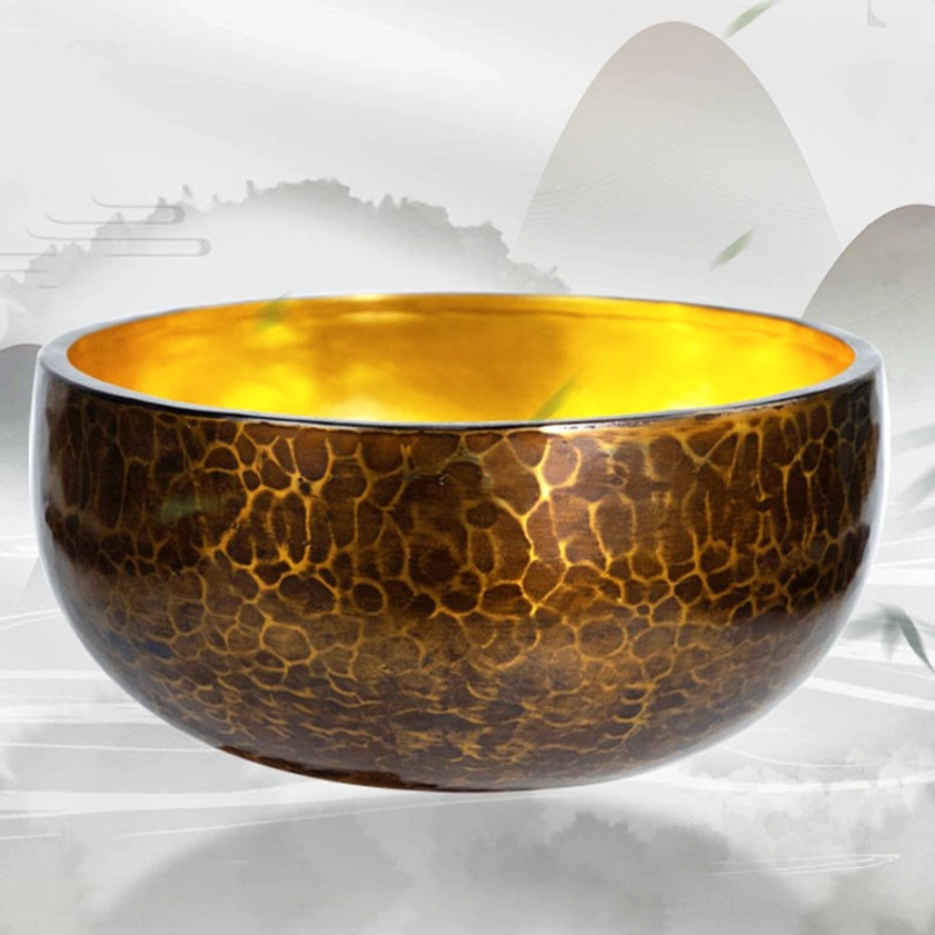 Handcrafted copper singing bowl set with wooden mallet, healing cushion, and storage accessories