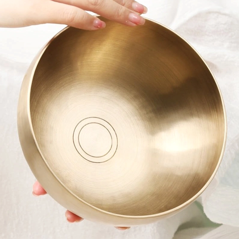 Buddhist copper singing bowl with wooden striker and mallet, complete meditation bowl set for sound healing practice