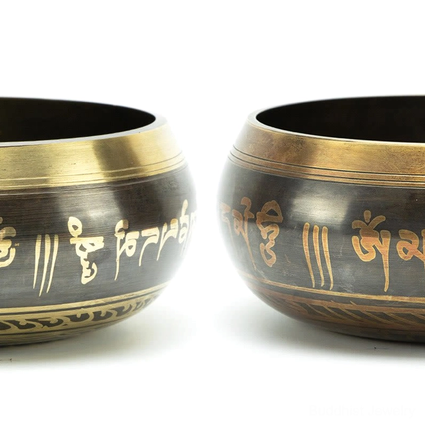 Handcrafted Buddhist singing bowl showing unique surface texture, hammer marks, and natural patina variations of authentic artisanal craftsmanship