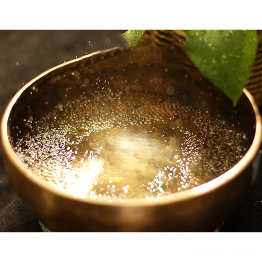 Close-up interior view of copper singing bowl showing authentic craftsmanship and acoustic quality