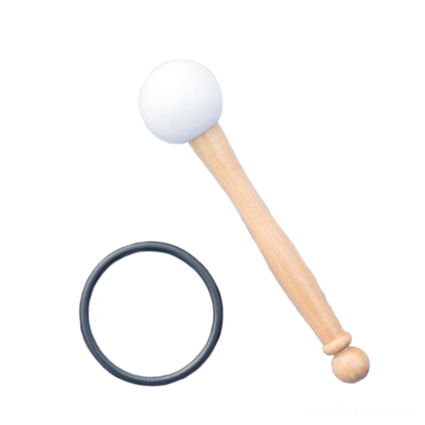 Singing bowl mallet and black rubber ring accessories for crystal bowl meditation practice