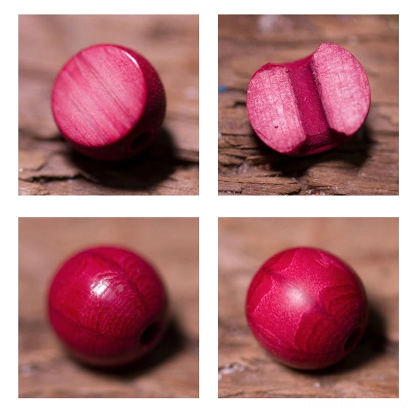 Single round Abelia Biflora wooden bead with solid deep red finish and smooth polished surface