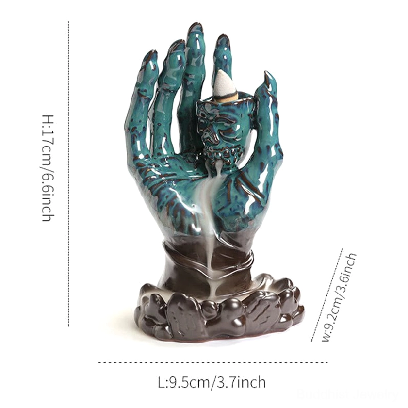 Beautiful skull hand incense holder with protective spiritual symbolism for home altar
