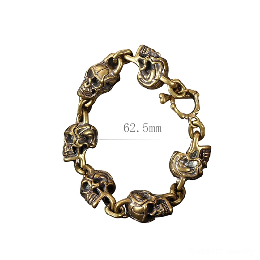 Handcrafted Buddhist skull protection bracelet premium toggle clasp mechanism and complete bracelet view on black background