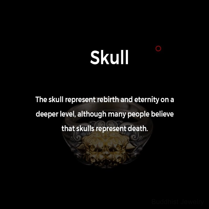 Buddhist skull symbolism graphic explaining rebirth eternity spiritual meaning with ring preview