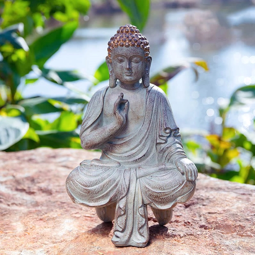 Small bronze zen Buddha statue complete collection view, showing authentic Buddhist meditation craftsmanship