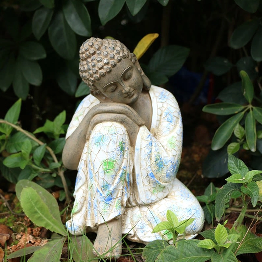 Small bronze finish zen Buddha statue in meditation pose, authentic spiritual figurine for home decor