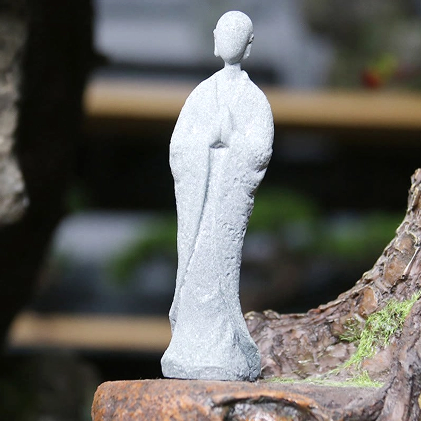 Small Praying Buddha Statue 15.5cm Clasped Hands Sandstone Meditation Decor