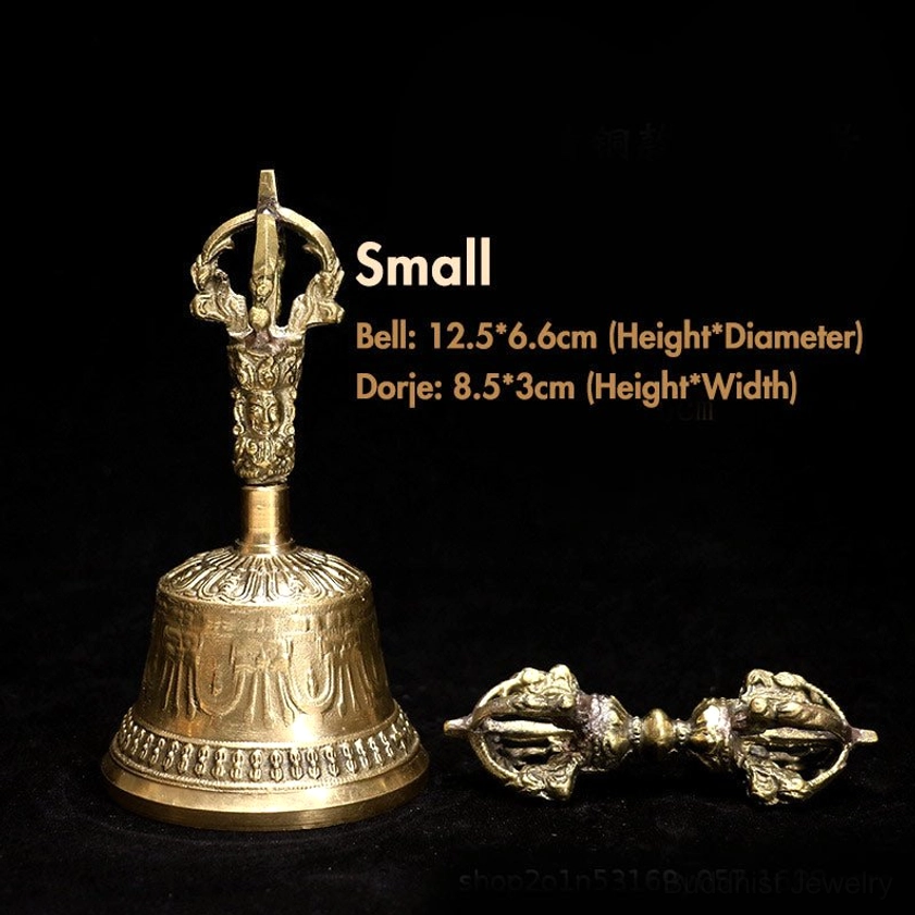 Small meditation bell and vajra dorje set copper handcrafted Buddhist ritual instruments