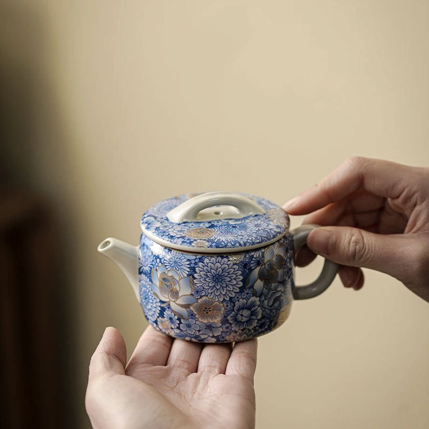 Premium small tea cup 60ml capacity blue and white gold floral patterns