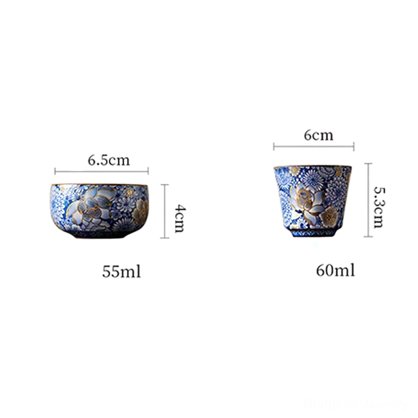 Small handheld porcelain teacup for tea ceremony chrysanthemum plum blossom pattern