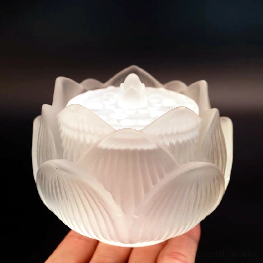 Small White Lotus crystal incense burner with frosted white matte finish and embossed lotus petal design