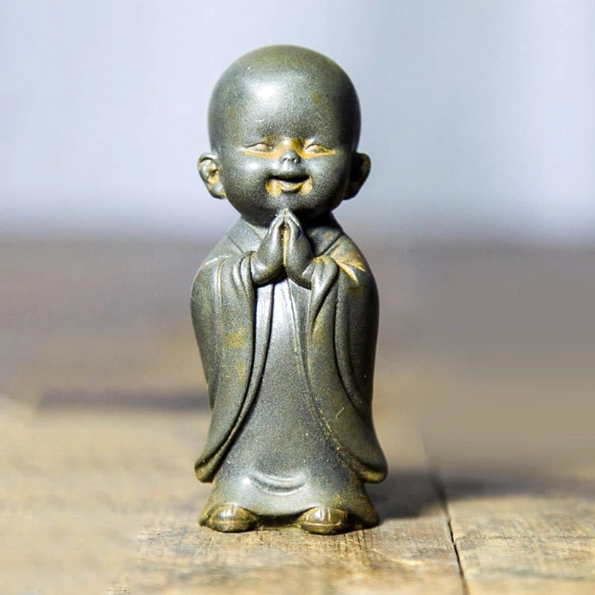 Smiling Meditating Monk - Iron Powder Resin Handcrafted Figurine for Enlightened Joy and Contentment