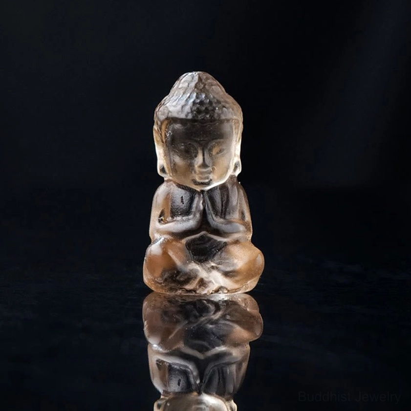 Smoky quartz carved baby Buddha figurine - brown crystal Buddha pendant 1.4x2.6cm grounding stone