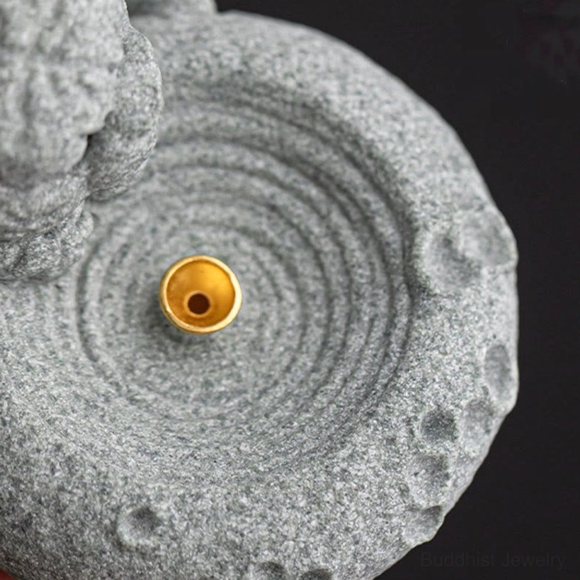 Snake zodiac incense burner handcrafted green sandstone figurine