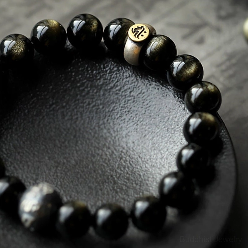 Snake zodiac natal Buddha obsidian bracelet for wisdom and spiritual insight