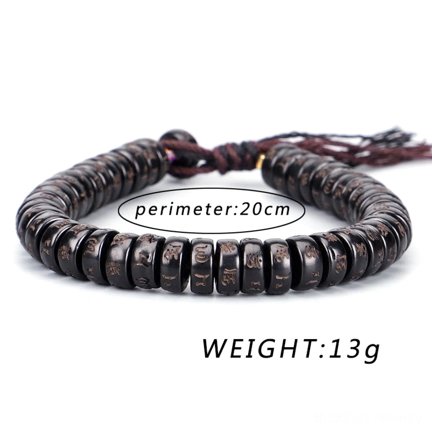 Coconut shell bracelet measurements showing 20cm perimeter and 13g weight specifications