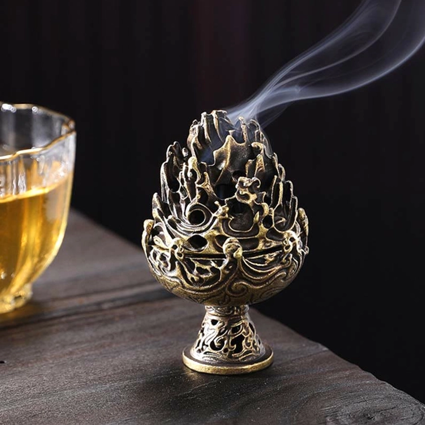 Buddhist incense holder spiritual practice tool featuring detailed carved patterns, perfect for yoga studio meditation room decoration