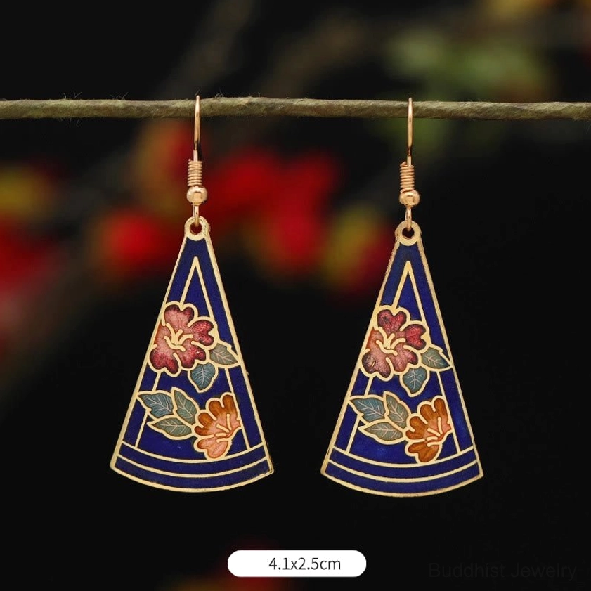Square red and green flower enamel earrings size 3.1x2.2cm with vibrant color combination