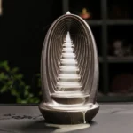 Stairs Pagoda Buddhist ceramic backflow incense burner with layered spiral design and flowing smoke waterfall effect